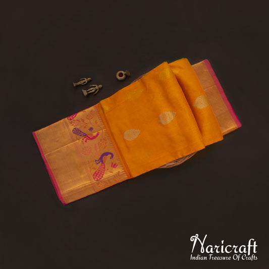 Venkatagiri saree with paithani style border - mango yellow