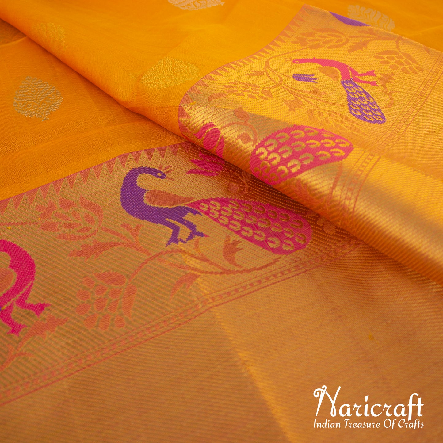 Venkatagiri saree with paithani style border - mango yellow