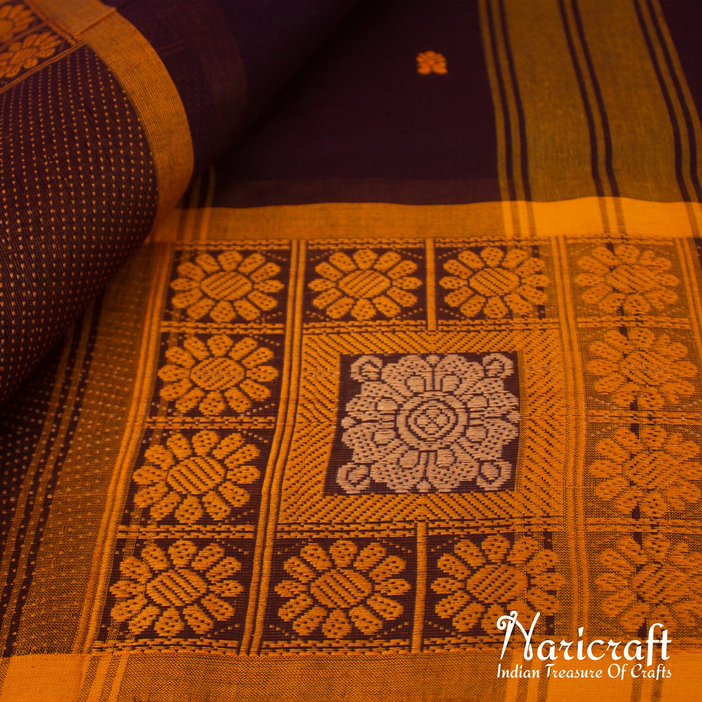 Brown saree with Orange border - Venkatagiri cotton