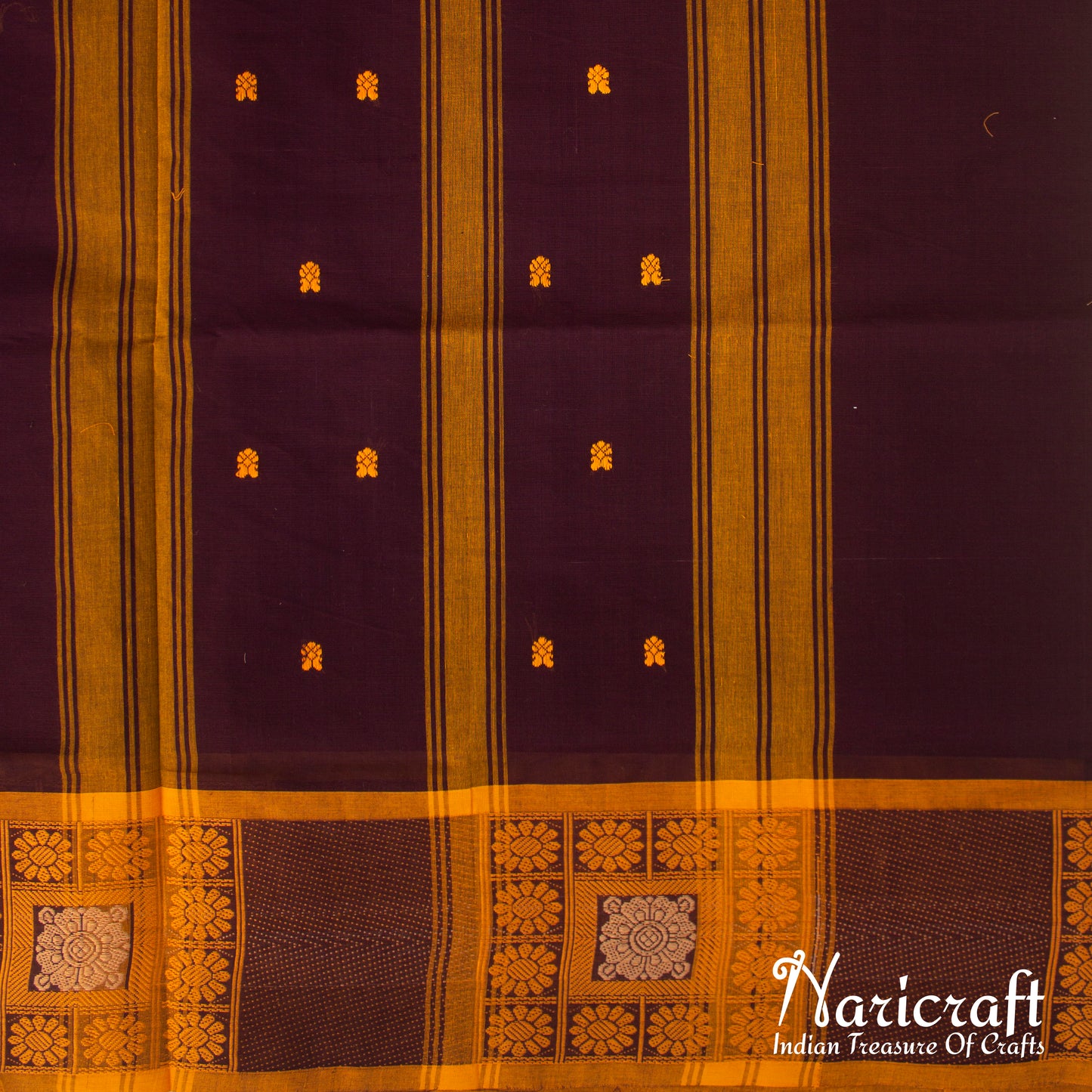 Brown saree with Orange border - Venkatagiri cotton