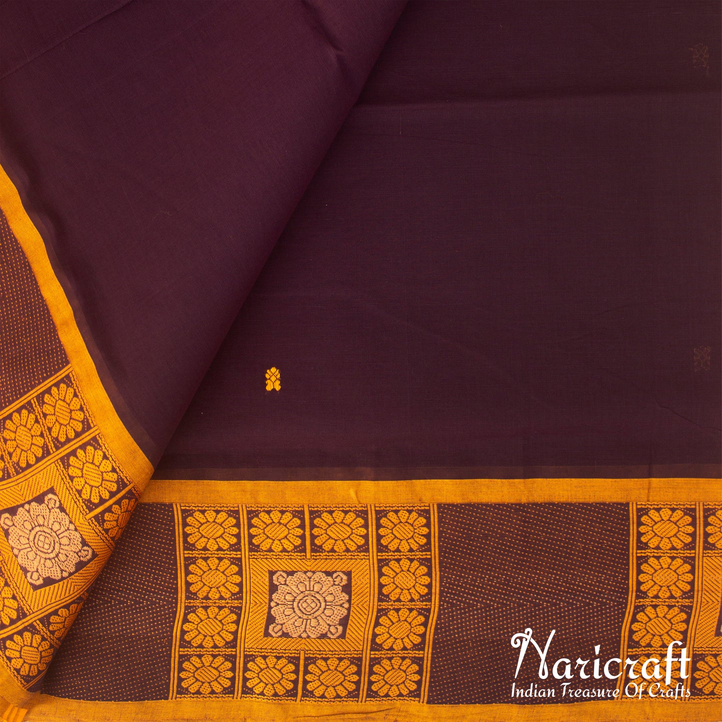 Brown saree with Orange border - Venkatagiri cotton