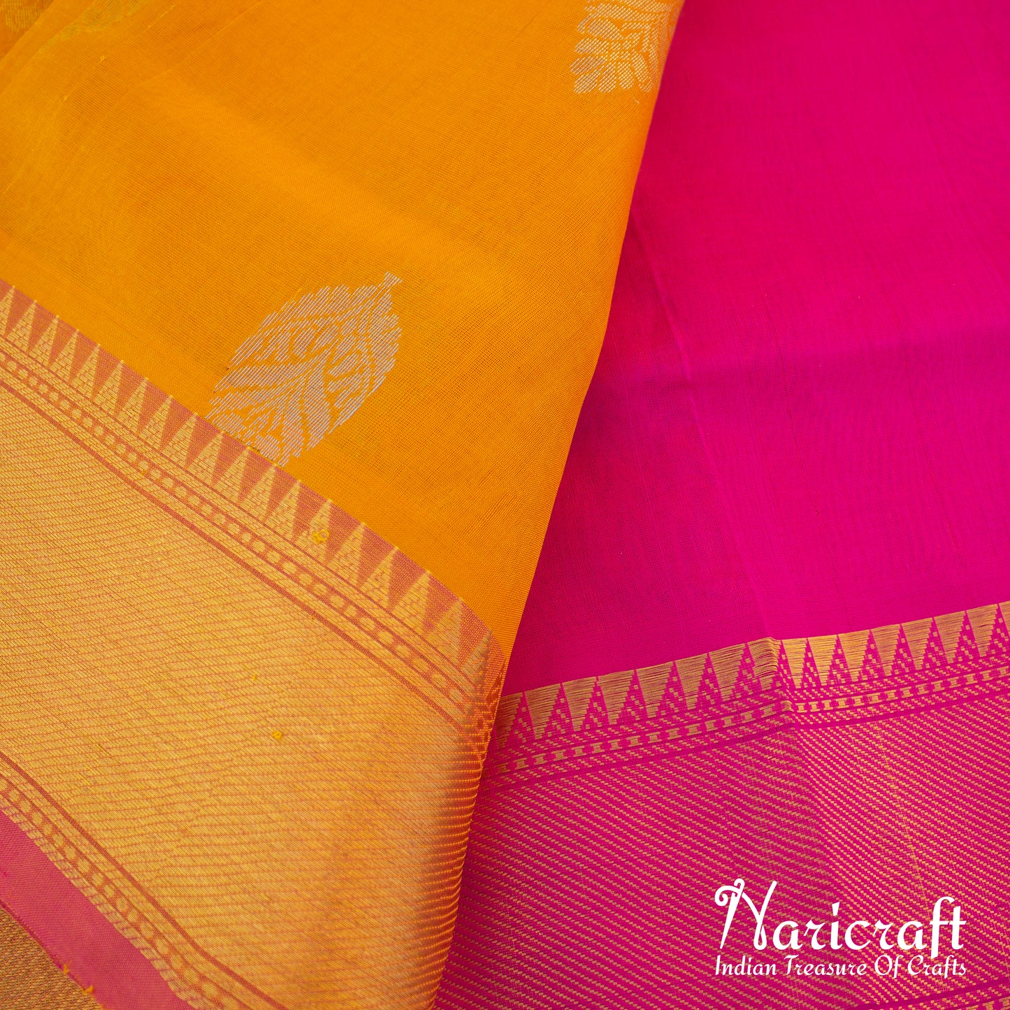 Venkatagiri saree with paithani style border - mango yellow