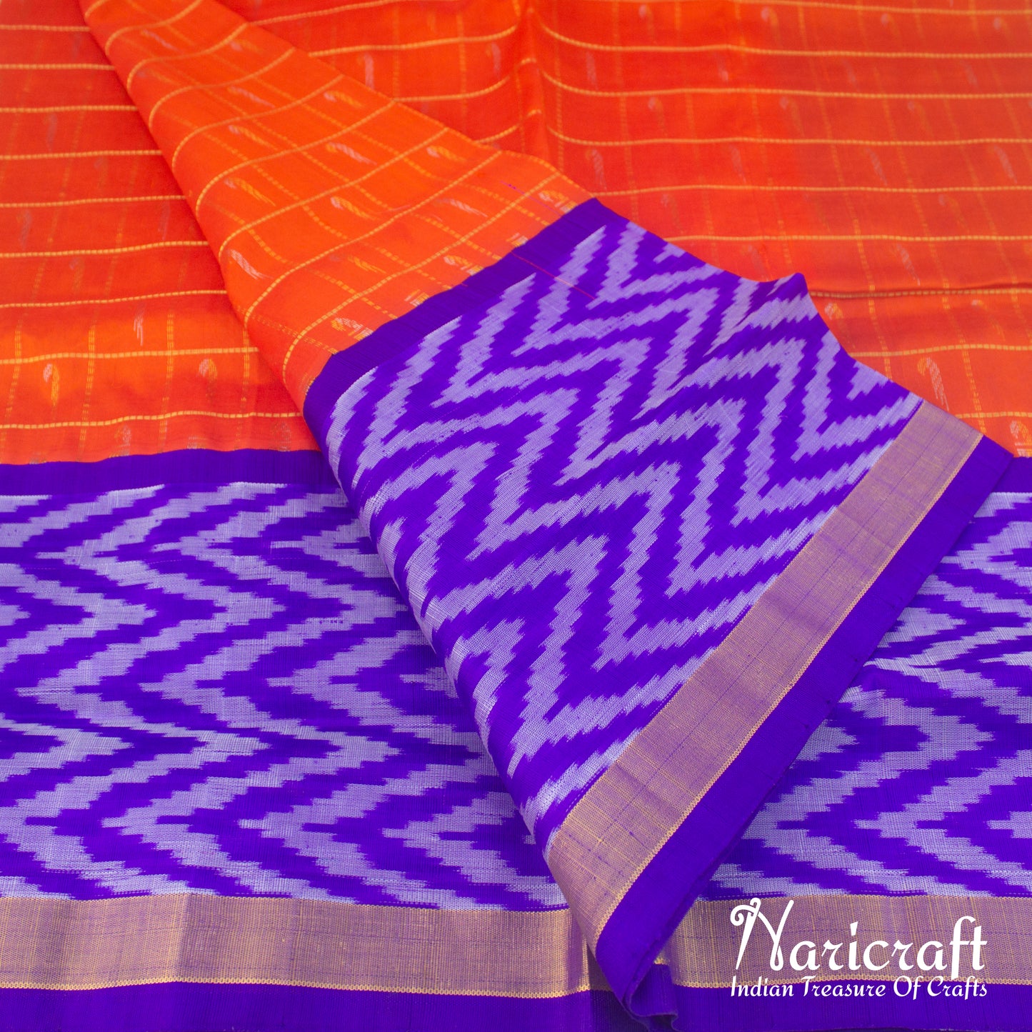 Orange saree with ikat border