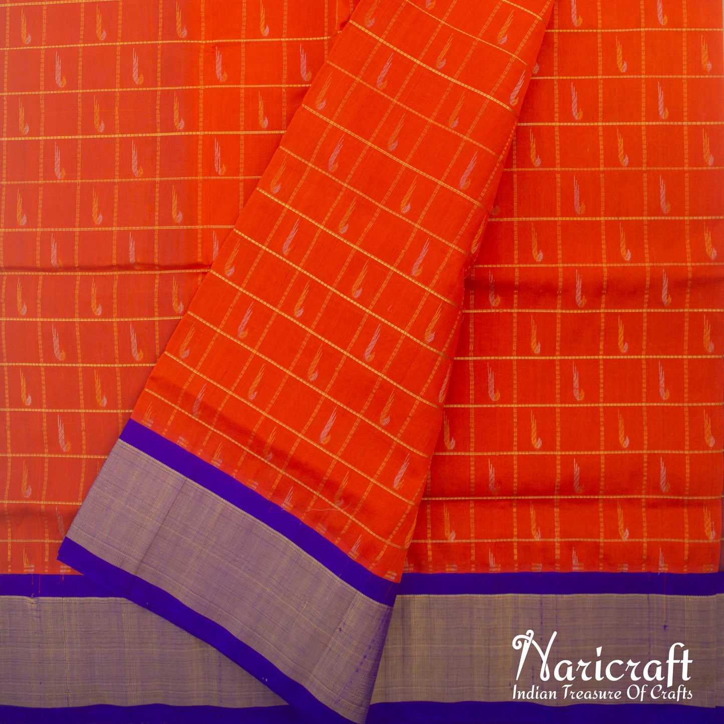 Orange saree with ikat border