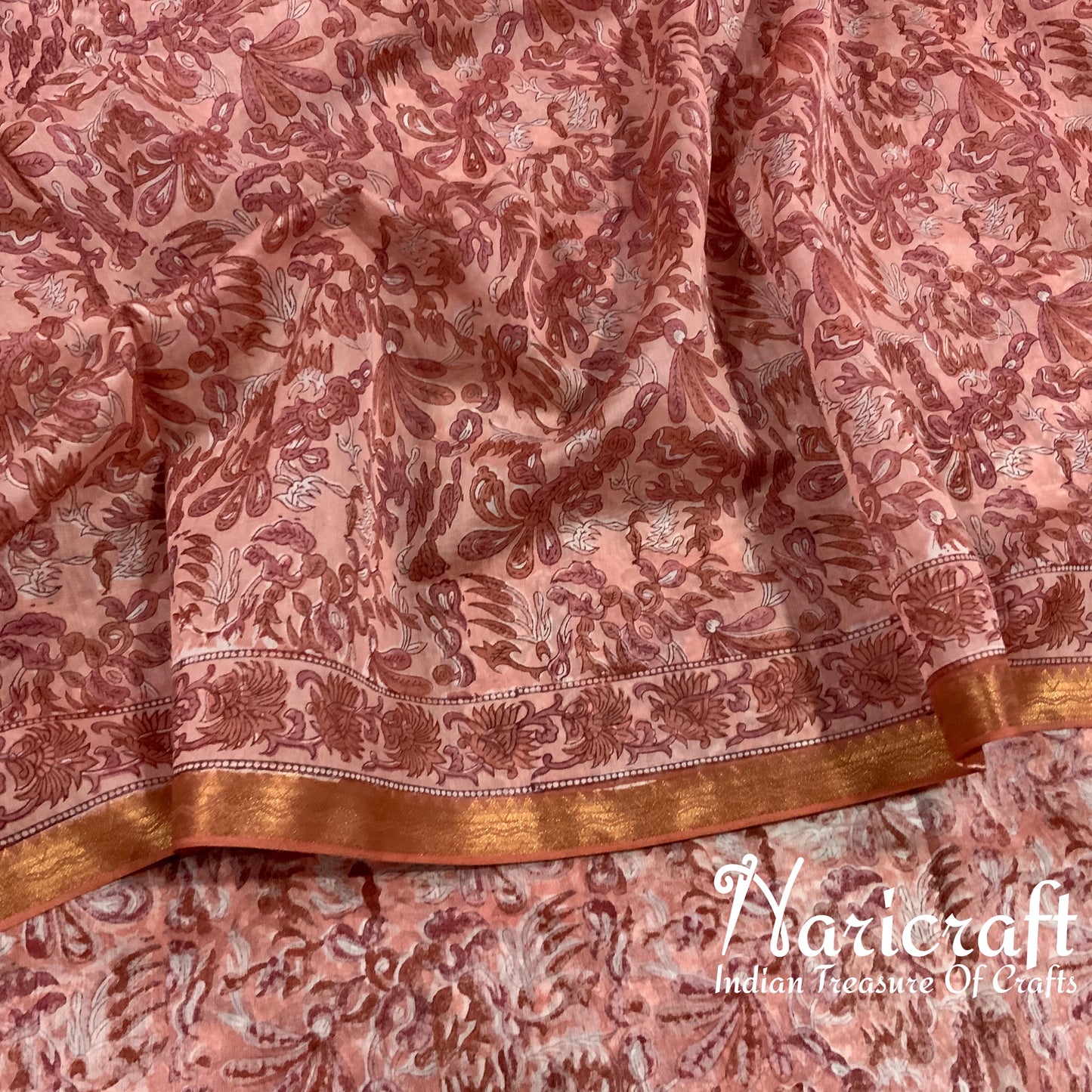 Brick red colour sanganeri block print saree