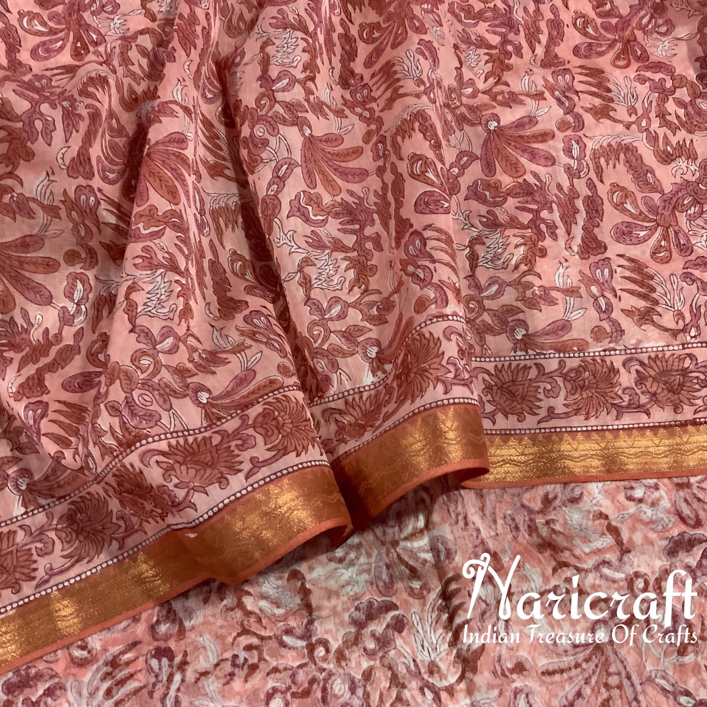 Brick red colour sanganeri block print saree