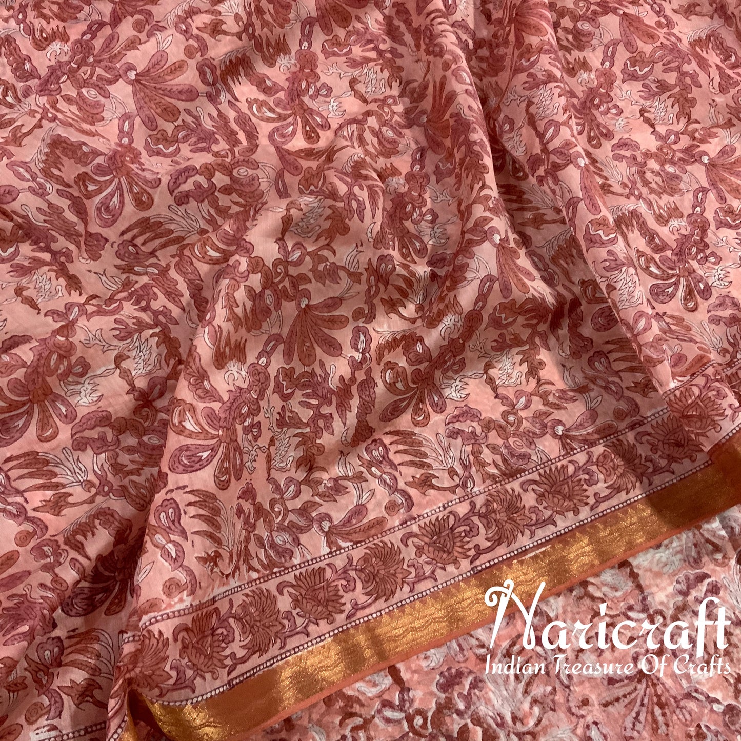 Brick red colour sanganeri block print saree