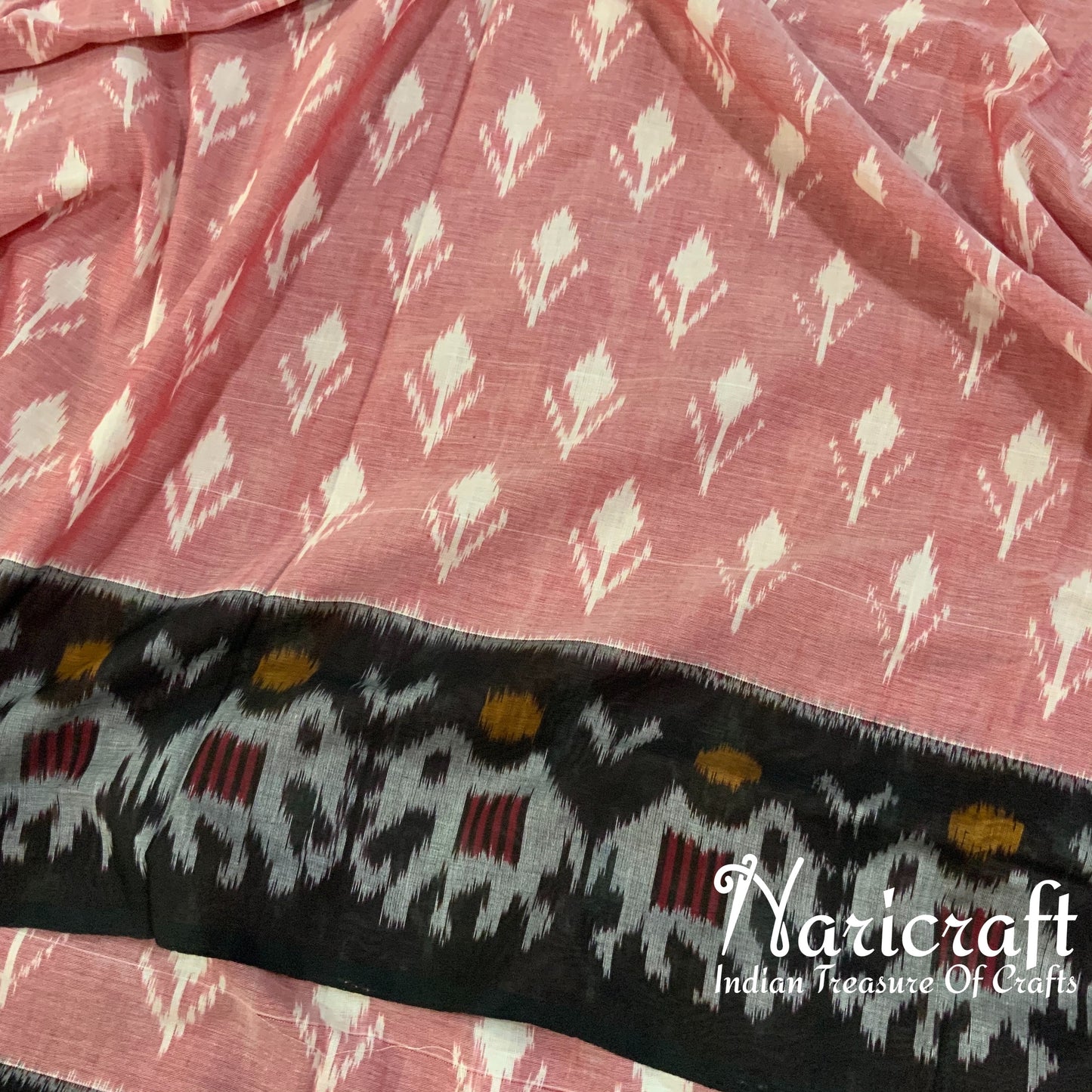 Pochampalli Ikat cotton saree - Peach colour