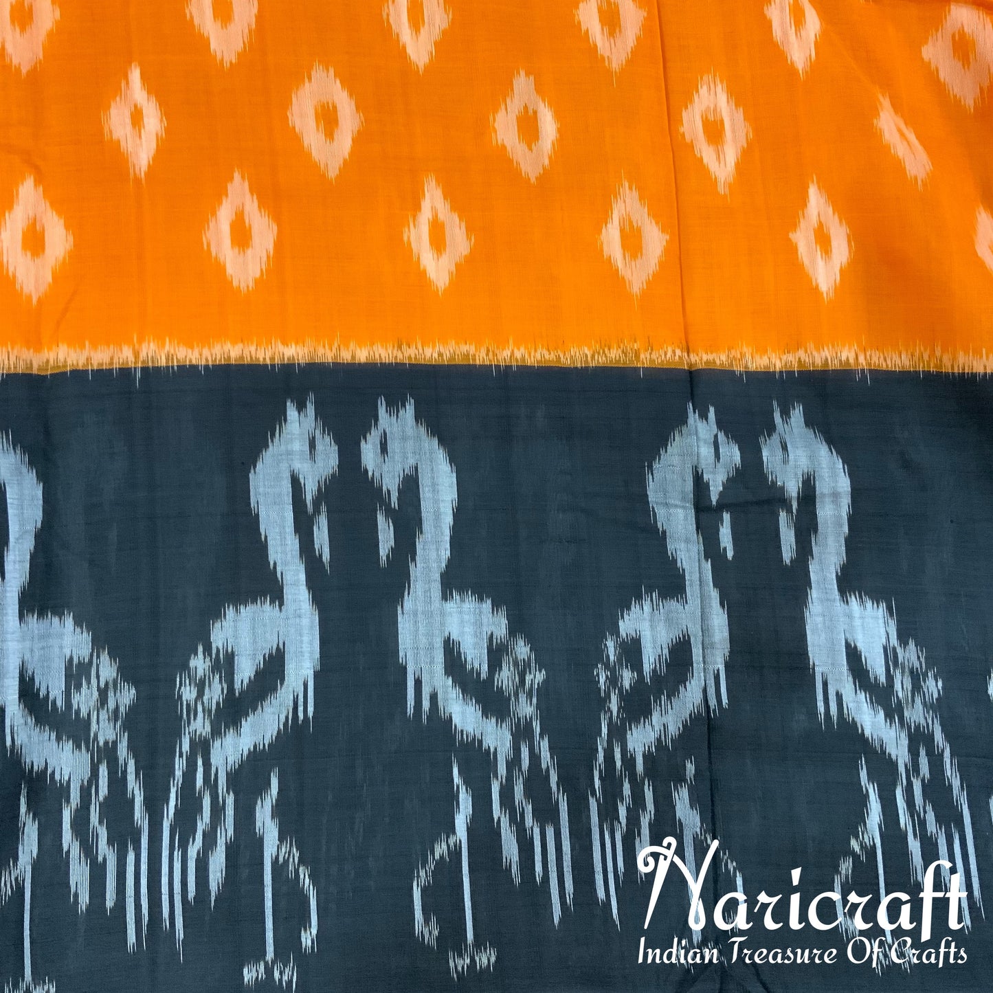 Pochampalli Ikat cotton saree - Orange and Black