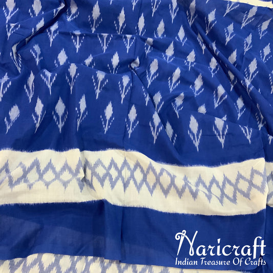 Pochampalli Ikat cotton saree - Blue and White