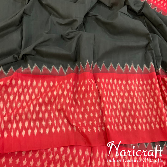 Pochampalli Ikat cotton saree - Red Big Border and Black