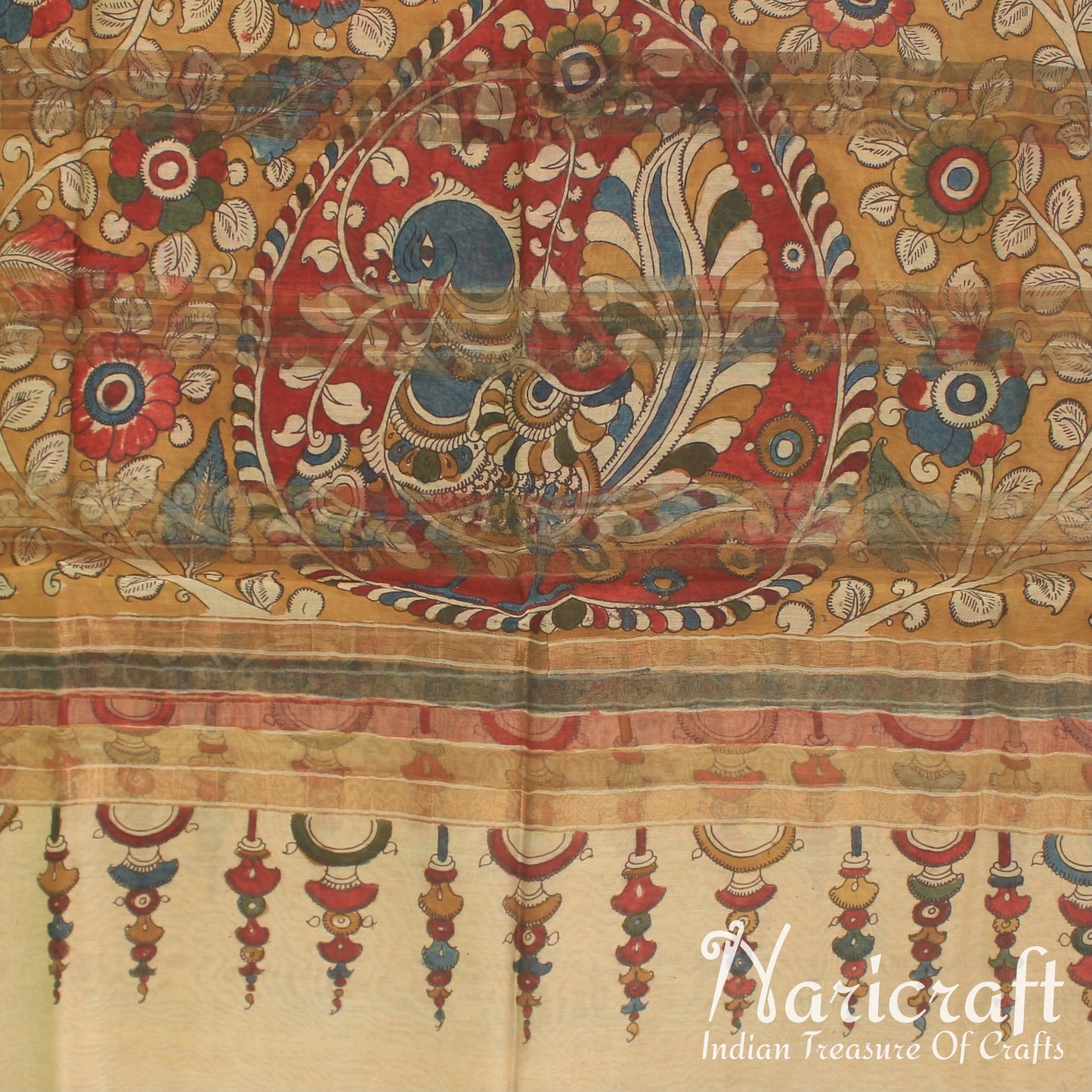 Kalamkari Dupatta - Floral design - Mustard Yellow