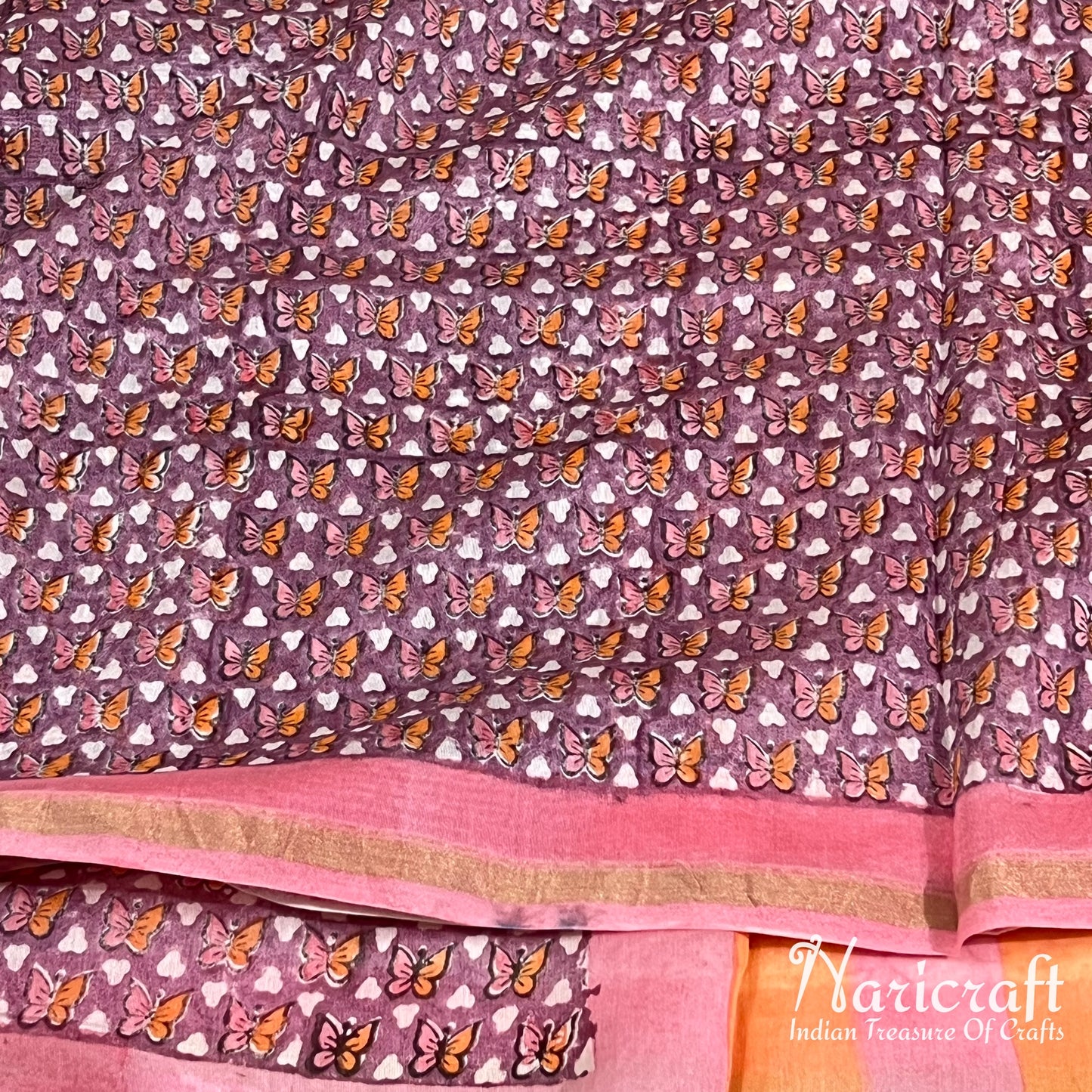 Butterfly chanderi sico saree - dhabu block printing