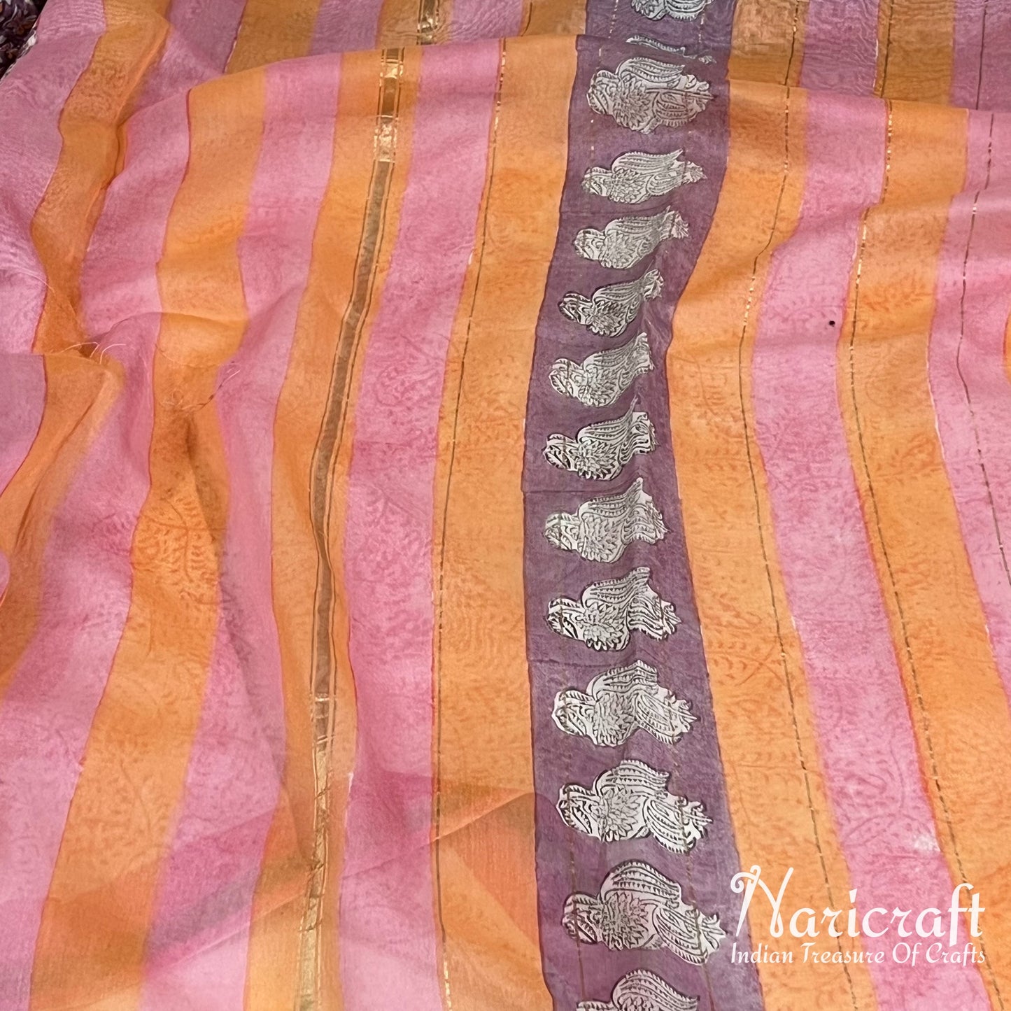 Butterfly chanderi sico saree - dhabu block printing