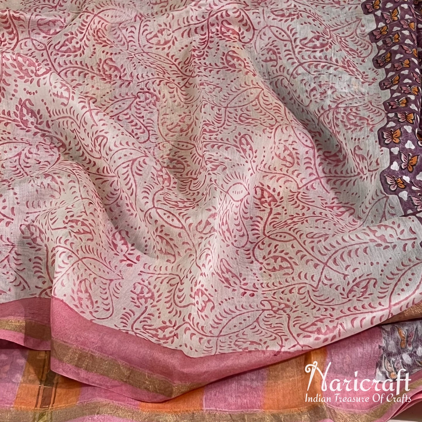 Butterfly chanderi sico saree - dhabu block printing