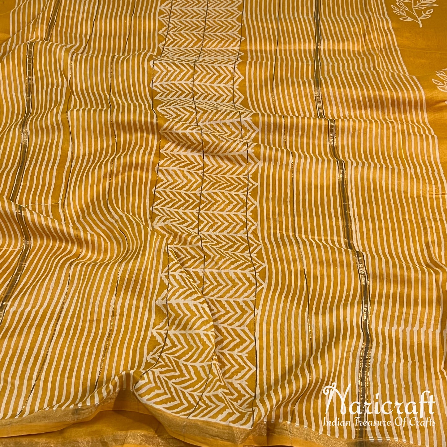 Mustard chanderi sico saree - dhabu block printing