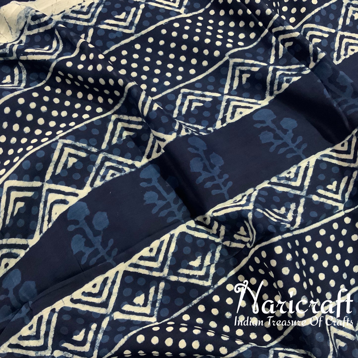 Indigo blue sanganeri block print saree