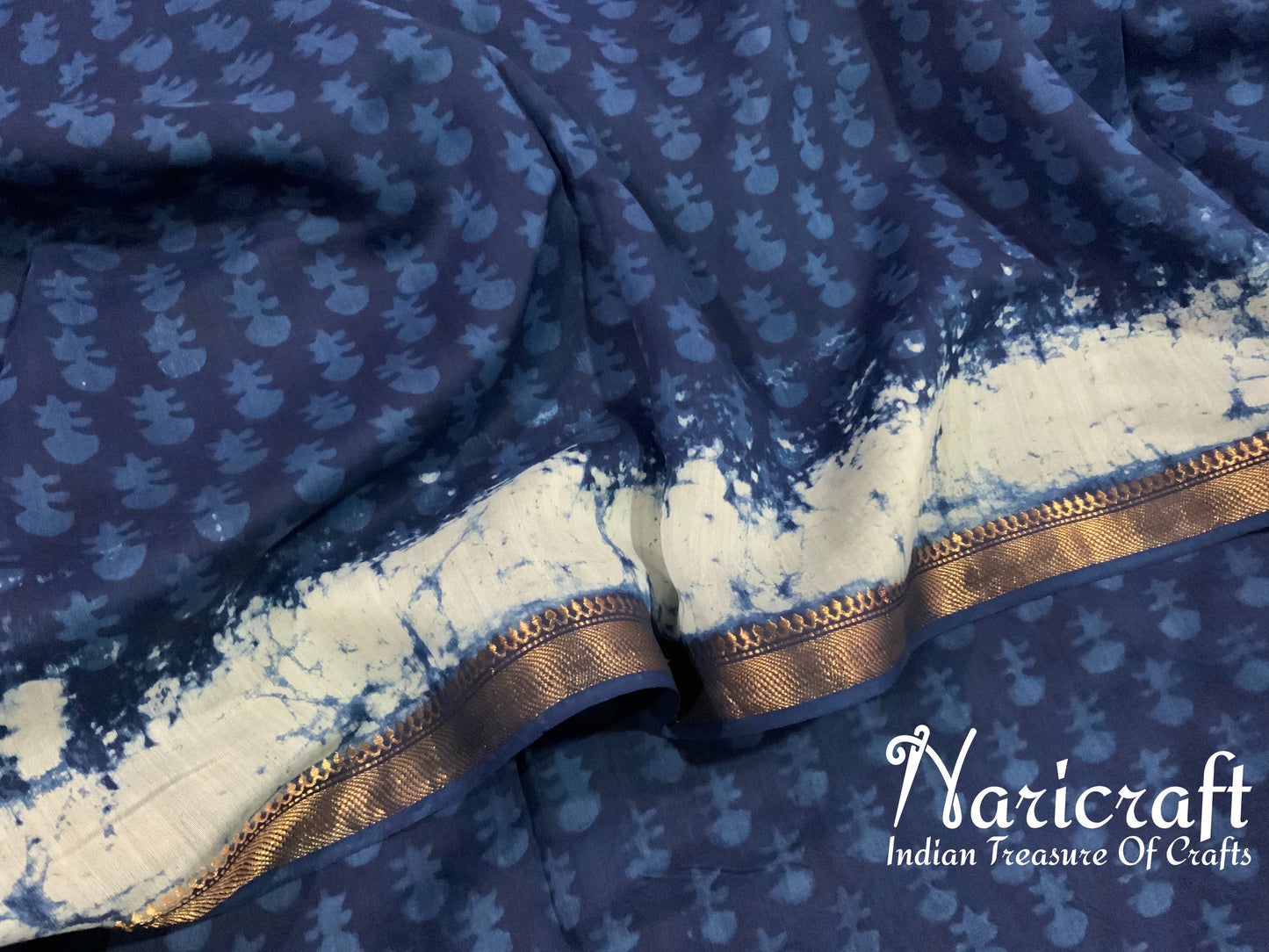 Indigo blue sanganeri block print saree