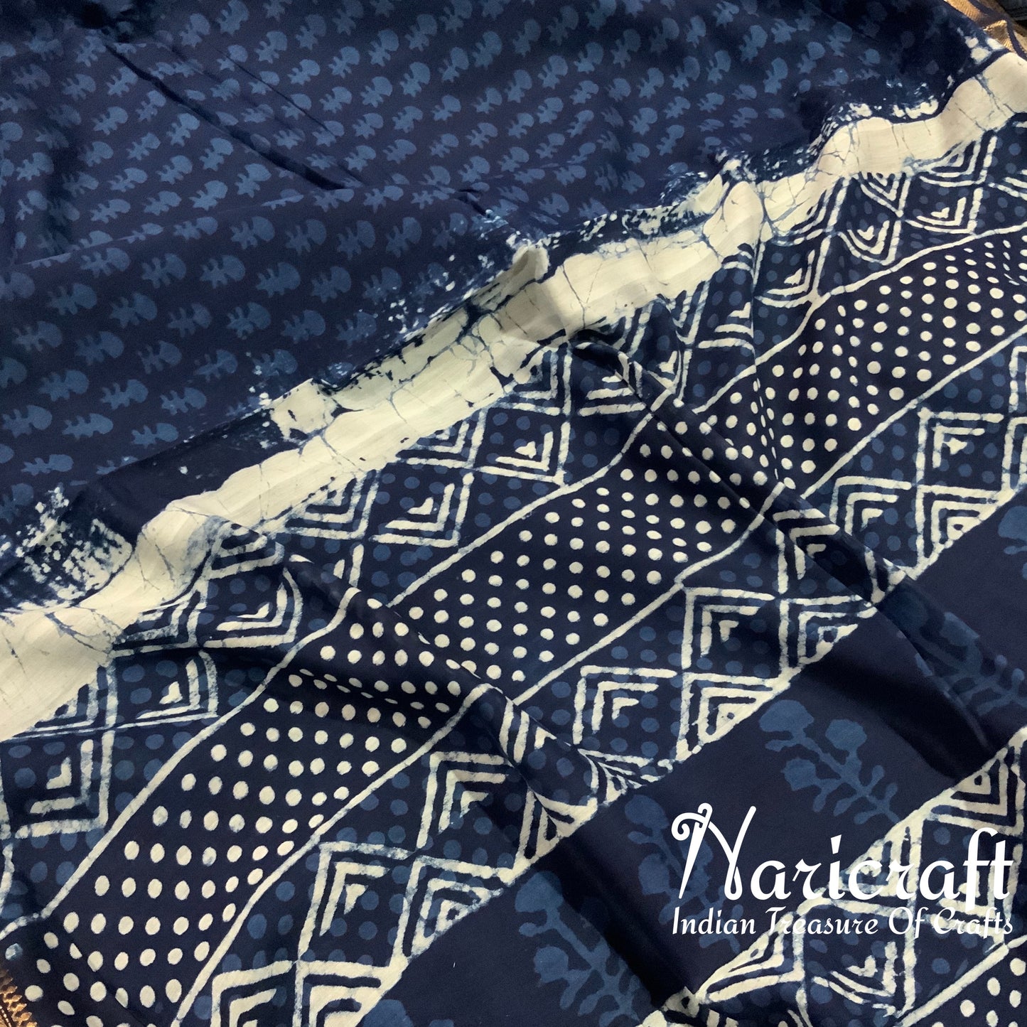 Indigo blue sanganeri block print saree